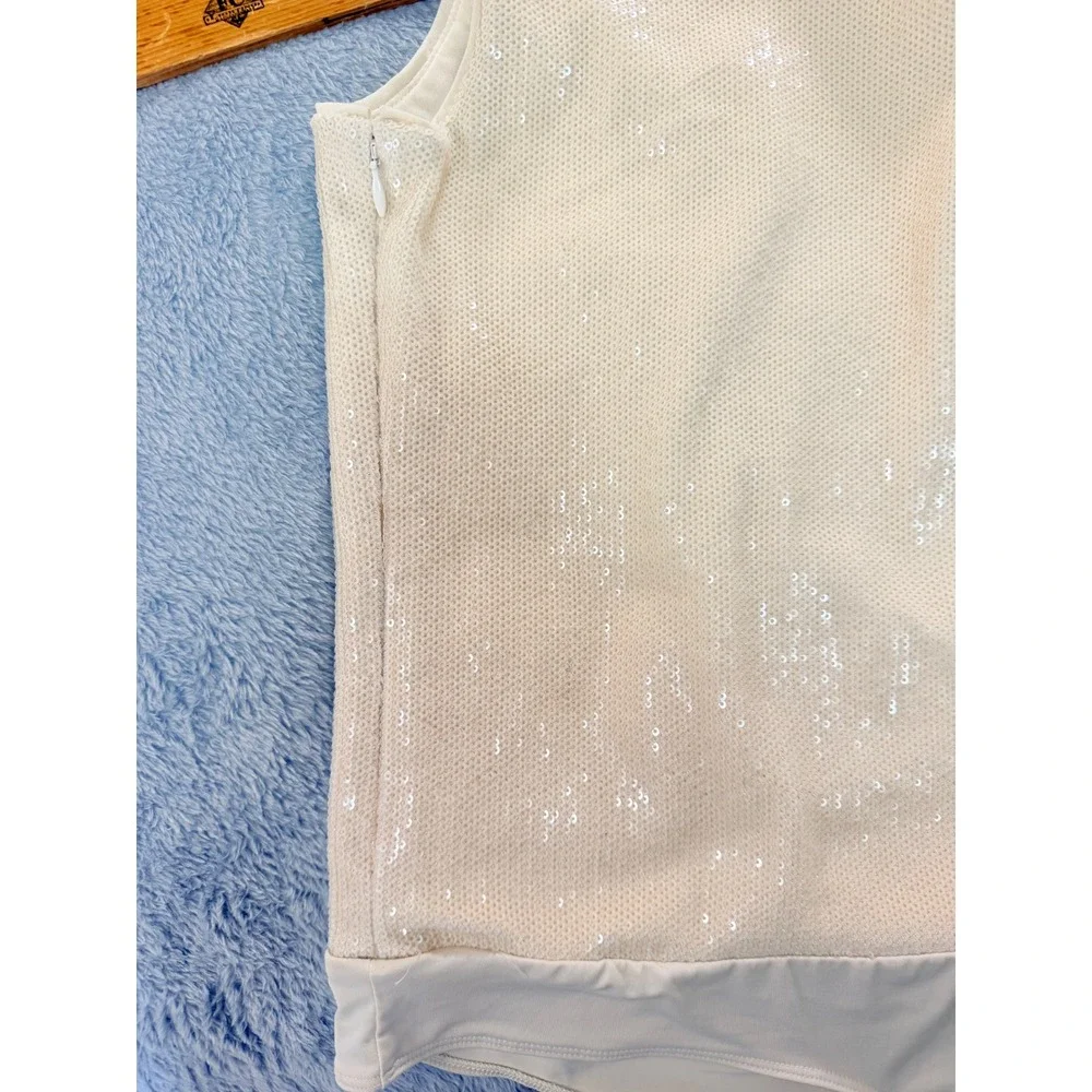 NWT Express Body Contour Champagne Beige Sequin Sleeveless Bodysuit Size L